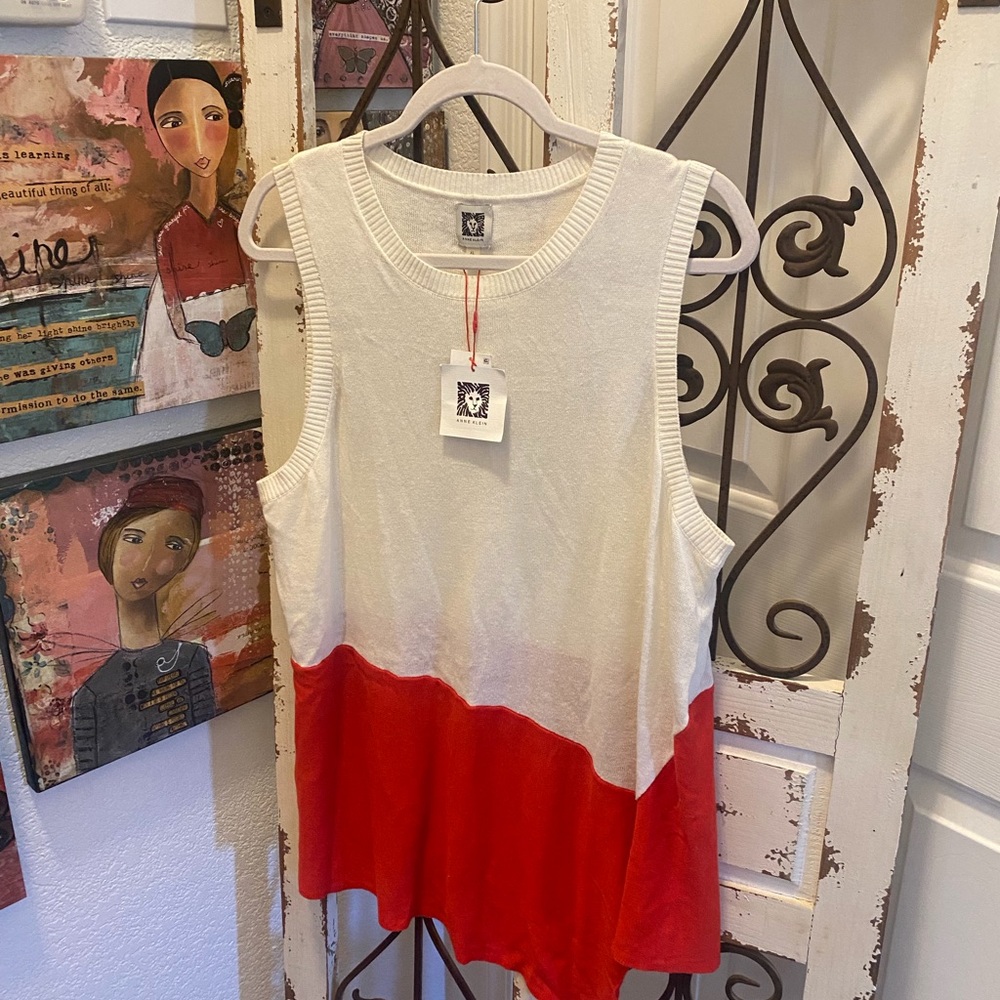 Sleeveless Colorblock Knit Tank Top - Cream & Red
